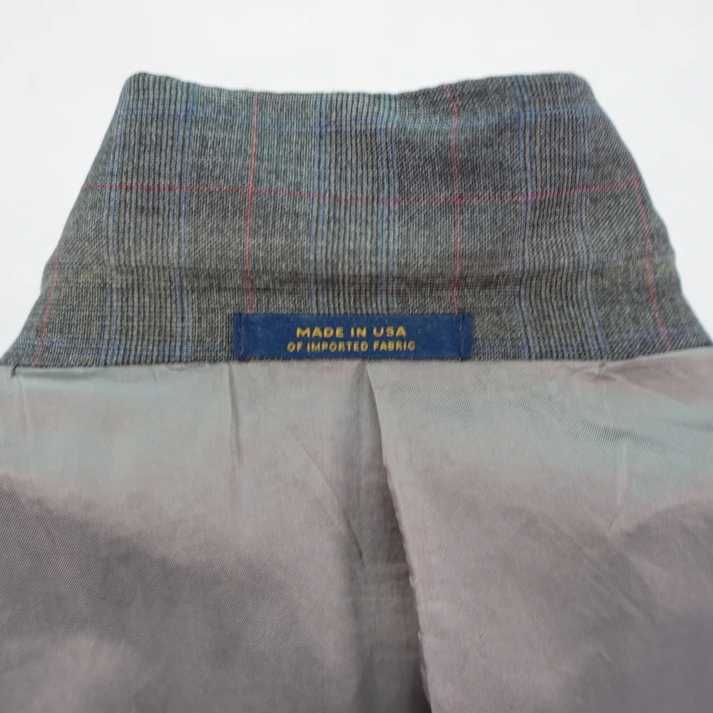Hart‎ Schaffner Marx Gold Trumpeter Gray Wool Plaid W/ Red Blue Windowpane 40R